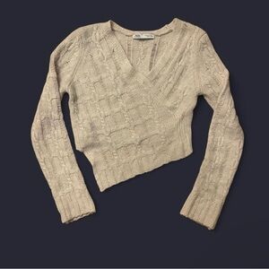 Zara Cream Crop Cable Knit Sweater